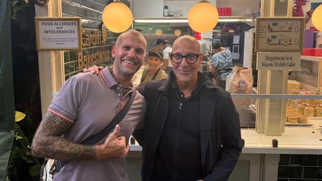 Stanley Tucci tries Welsh cakes in Cardiff for new Disney + show