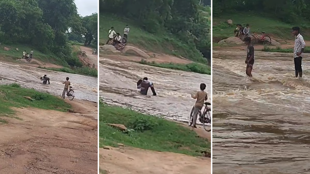 Chhatarpur Villagers Risk Lives Crossing Swollen River Daily Due To Missing Bridge