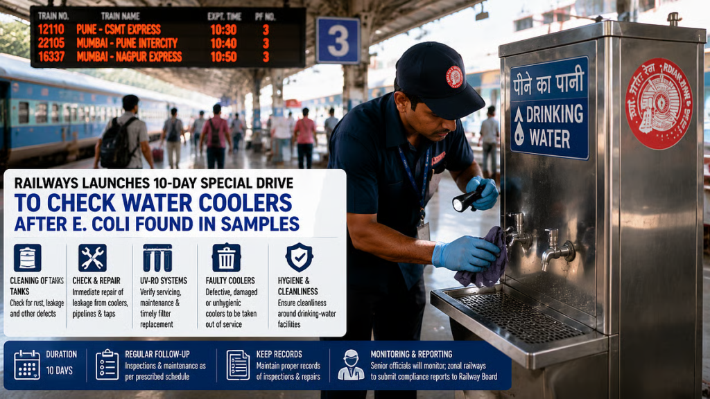 Railways Launch 10-Day Water Cooler Inspection Drive After CAG Flags E. Coli In Drinking Water Samples