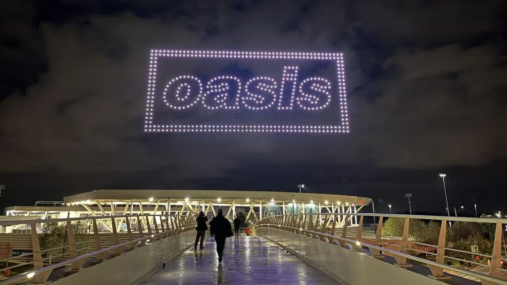 Oasis confirm 2027 tour announcement date in drone light show over Manchester