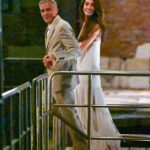 Amal Clooney wears bridal white fringed dress as she and George dine at same restaurant where they celebrated their iconic Venetian wedding 12 years ago