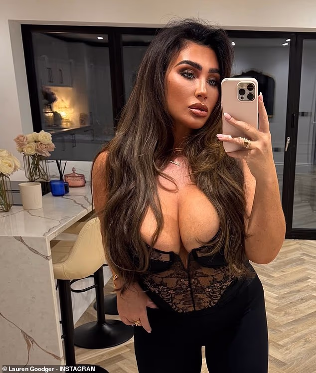 Lauren Goodger leaves little to the imagination in racy black lace corset top as she continues her 40th birthday celebrations