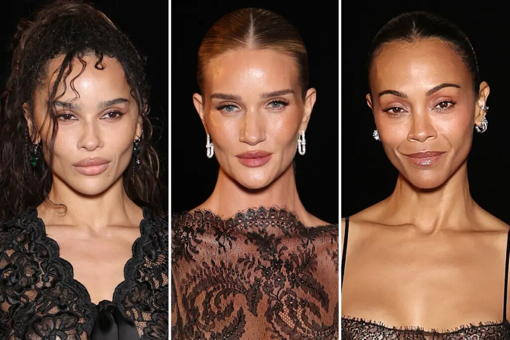 Zoe Saldaña, Rosie Huntington-Whiteley and more stars shock in sheer lace at Saint Laurent fashion show