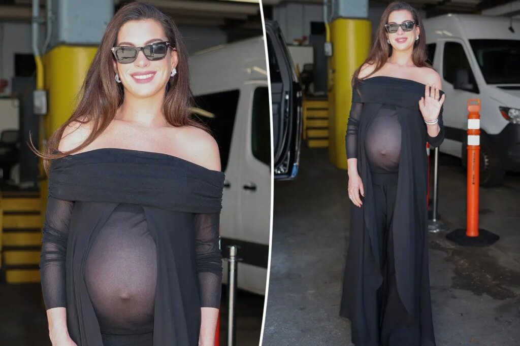 Pregnant Anne Hathaway’s latest outfit has a built-in baby bump window