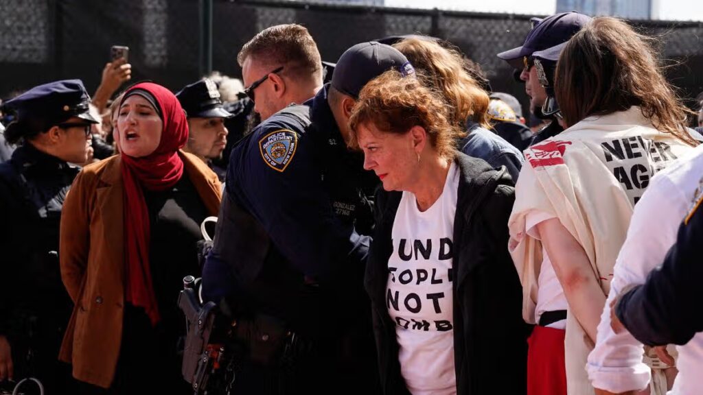 Actress Susan Sarandon among 100 protesters detained outside UN