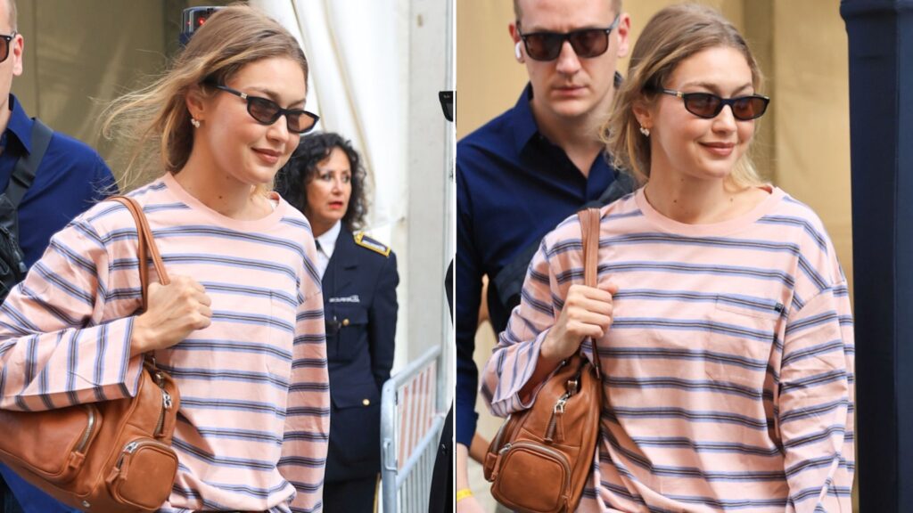 Gigi Hadid Brings Striped Shirt Trend to Milan in Prada