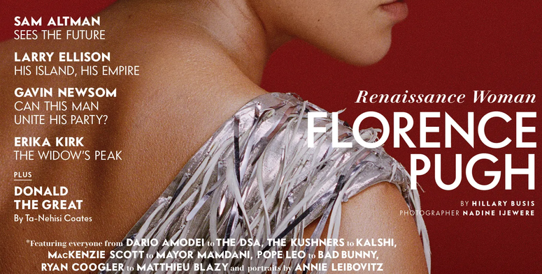 UPDATE: Vanity Fair Goes MAGA with Cover Features Extolling Sam Altman, Erika Kirk, Larry Ellison, “Donald The Great,” Plus Little Known Star
