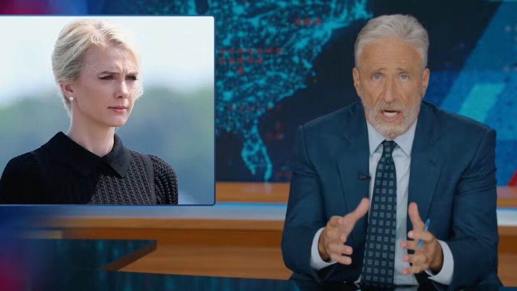 Jon Stewart Blames Natalie Harp for Trump’s ‘Warped Reality’