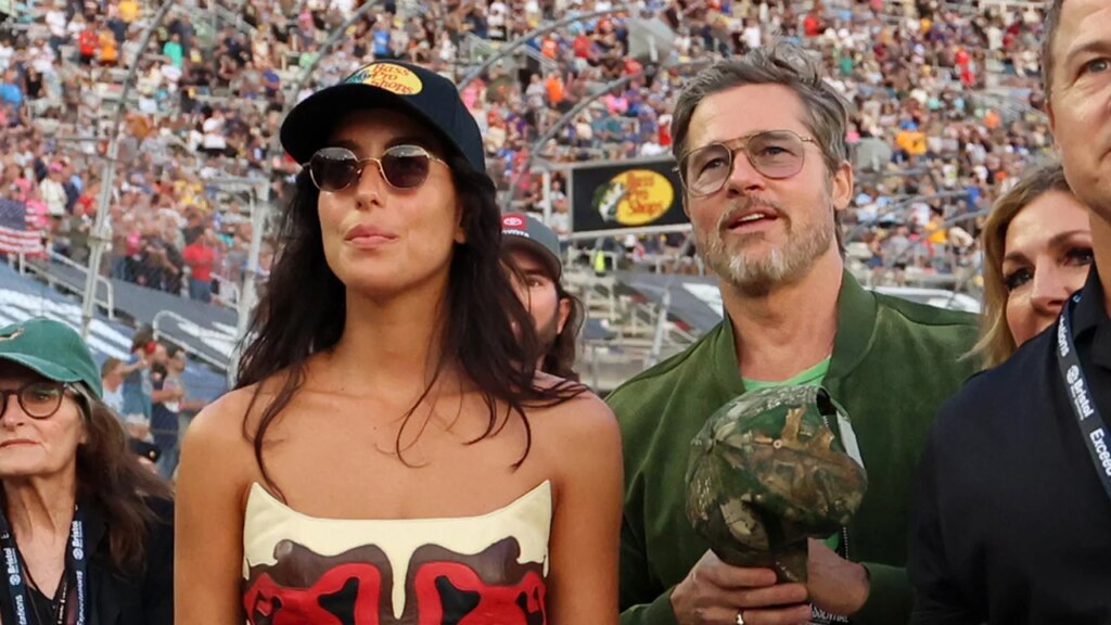 Brad Pitt Serves as Grand Marshal & Gives Start Call at NASCAR’s Bass Pro Shops Night Race, Joined by Girlfriend Ines de Ramon | Just Jared