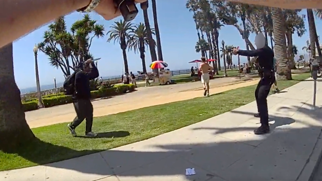 Santa Monica police bodycam shows man charging officer with a knife