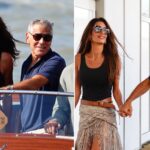 Amal Clooney Pairs Wedge Sandals With a Sheer Snakeskin Skirt