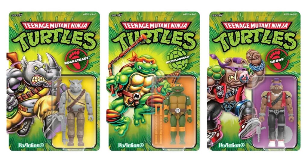 Super7’s Teenage Mutant Ninja Turtles ReAction+ series adds Leonardo, Michelangelo, Bebop and Rocksteady