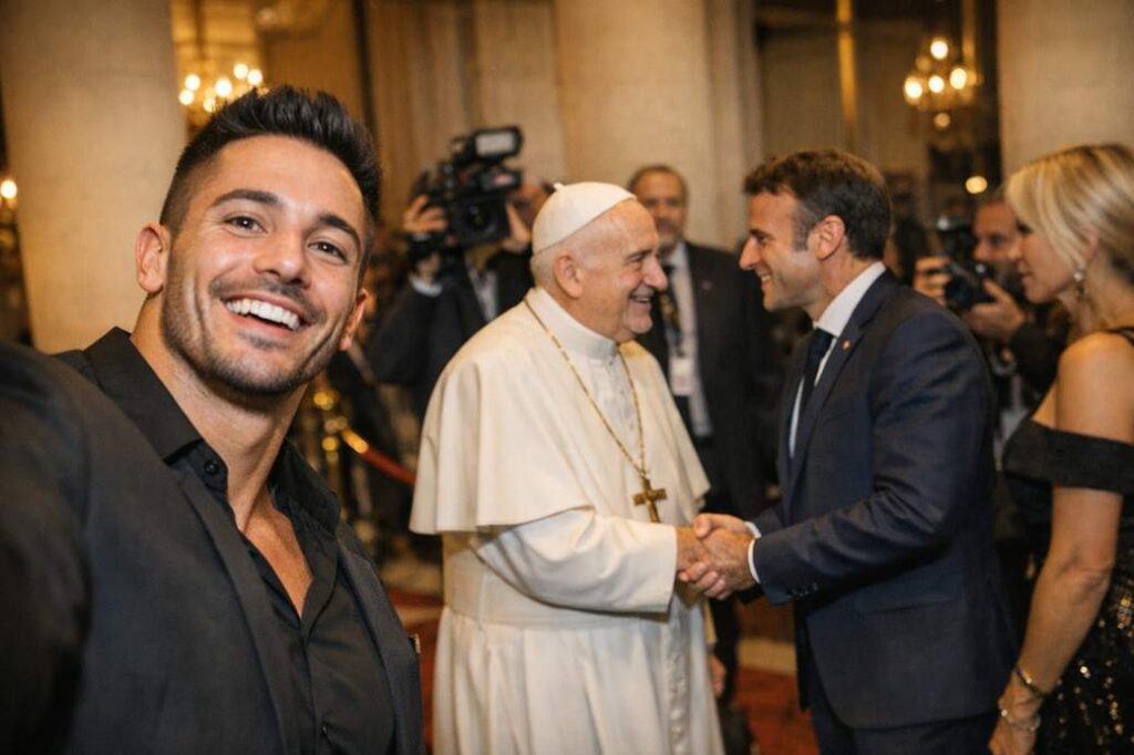 Tibo InShape selfie films Macron and Pope at Élysée