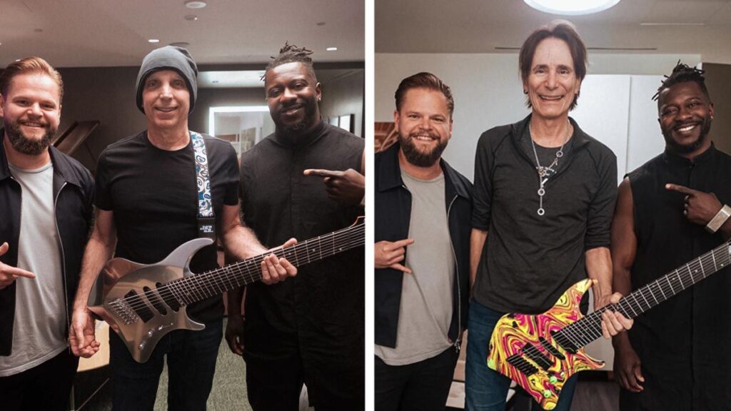 Tosin Abasi gifts Steve Vai and Joe Satriani custom ēmi 8s