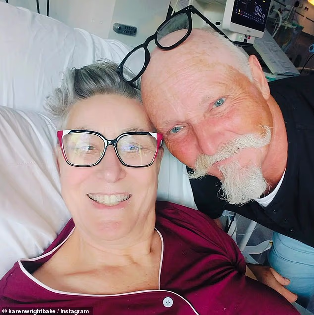 Great British Bake Off contestant Karen Wright reveals she is battling bowel cancer – as her ‘friend for life’ co-star surprises her in hospital after surgery