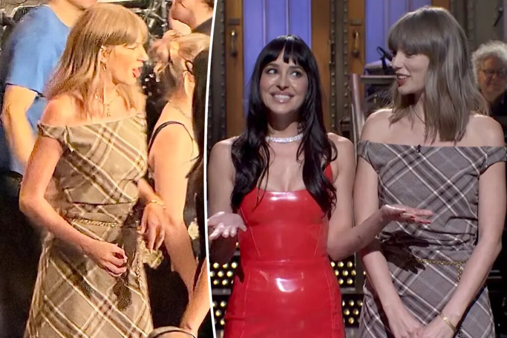 Taylor Swift is mad for plaid on ‘SNL’ with Dakota Johnson