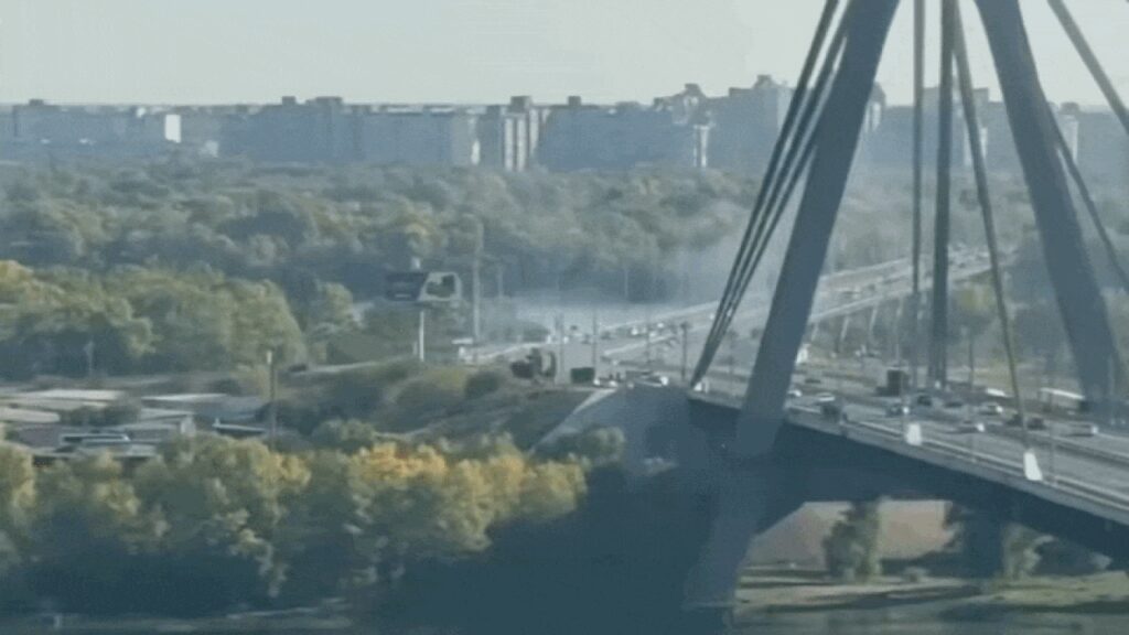 Russian Drone Hits Kyiv Bridge, Air Raid Sirens Blare During German Chancellor’s Visit | WATCH VIDEOS