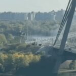 Russian Drone Hits Kyiv Bridge, Air Raid Sirens Blare During German Chancellor’s Visit | WATCH VIDEOS
